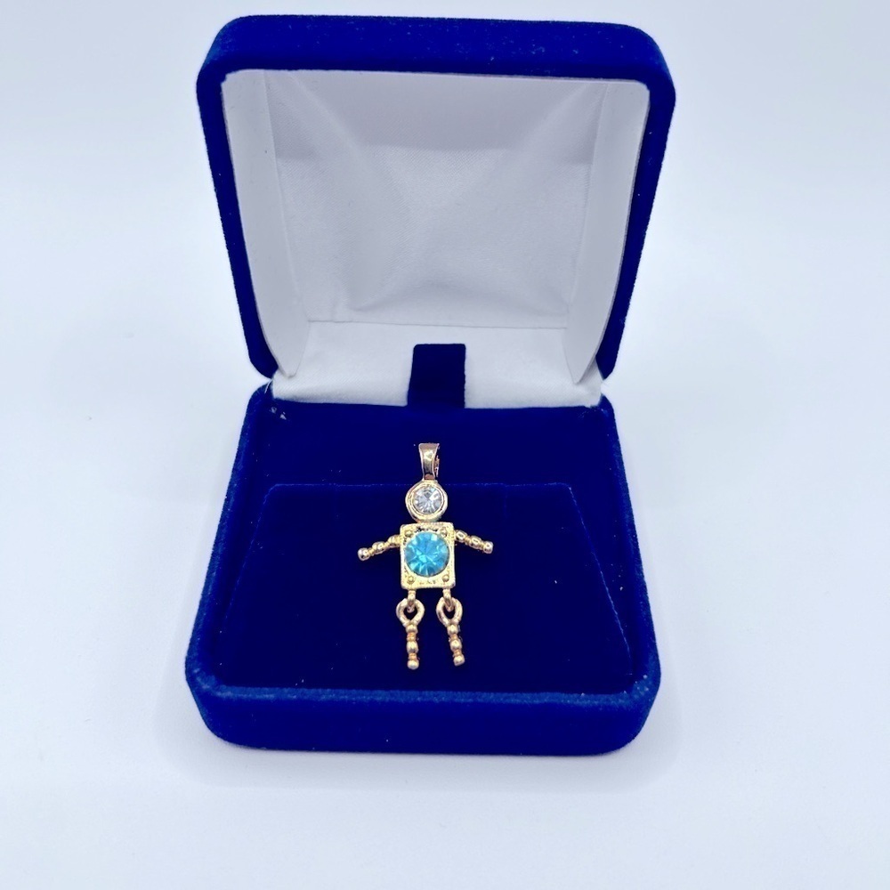 Vintage Blue and Gold Boy Man Pendant Charm W/ Movable Legs Excellent Co…​​​​
